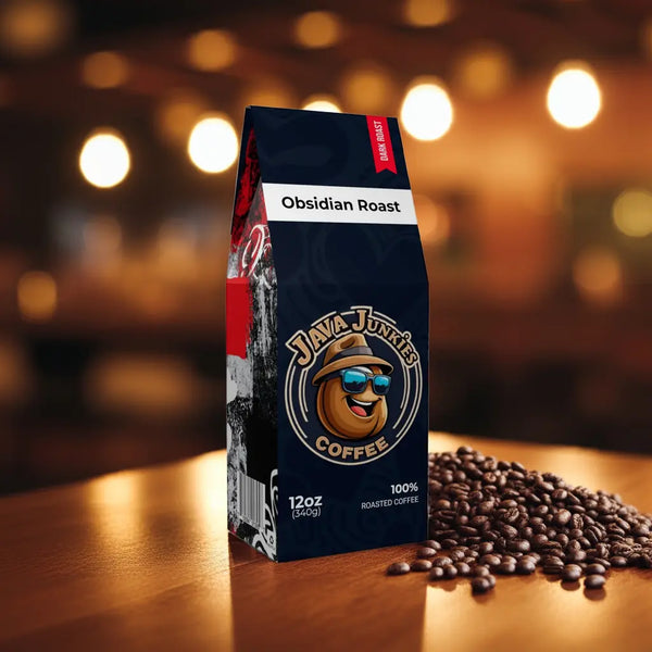 Obsidian Roast Premium Dark Roast Coffee 12oz Bag Java Junkies