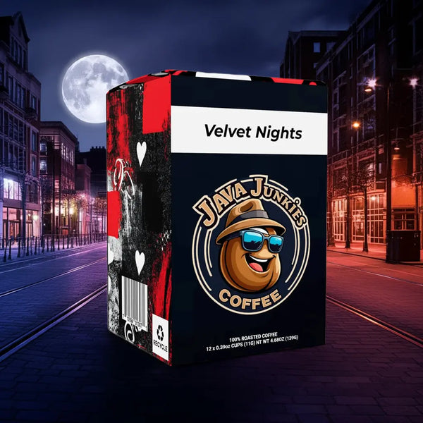 Velvet Nights Premium Dark Roast Coffee Pods 12 Count Java Junkies