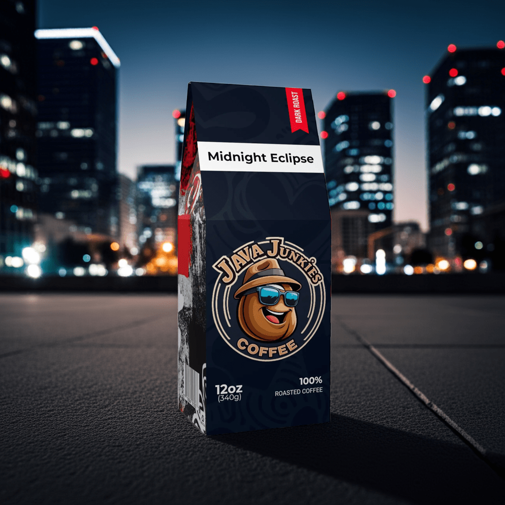 Midnight Eclipse Dark Roast Coffee - Premium Cocoa Toasted Nut Blend 12oz - Java Junkies Whole Bean Specialty Coffee