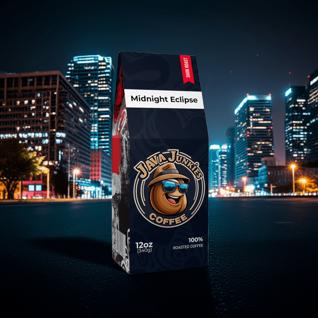 Midnight Eclipse Dark Roast Coffee - Premium Cocoa Toasted Nut Blend 12oz - Java Junkies Whole Bean Specialty Coffee