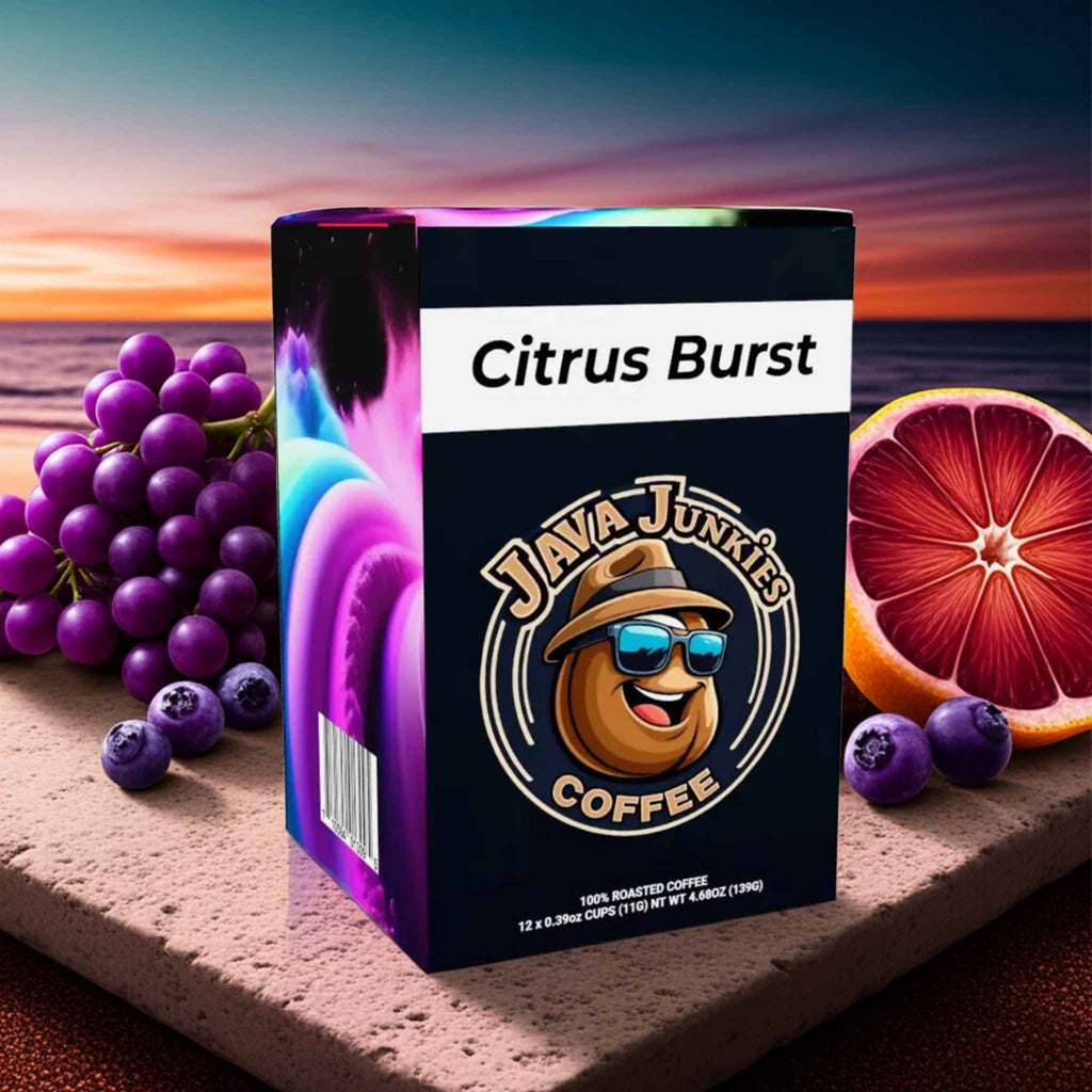 Citrus Burst Light Roast Coffee Pods - K-Cup Compatible 12 Count - Java Junkies Ground Specialty Coffee Pods