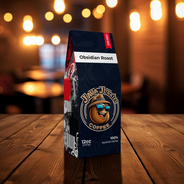 Obsidian Roast Dark Roast Coffee - Premium Chocolate Toasty Blend 12oz - Java Junkies Whole Bean Specialty Coffee