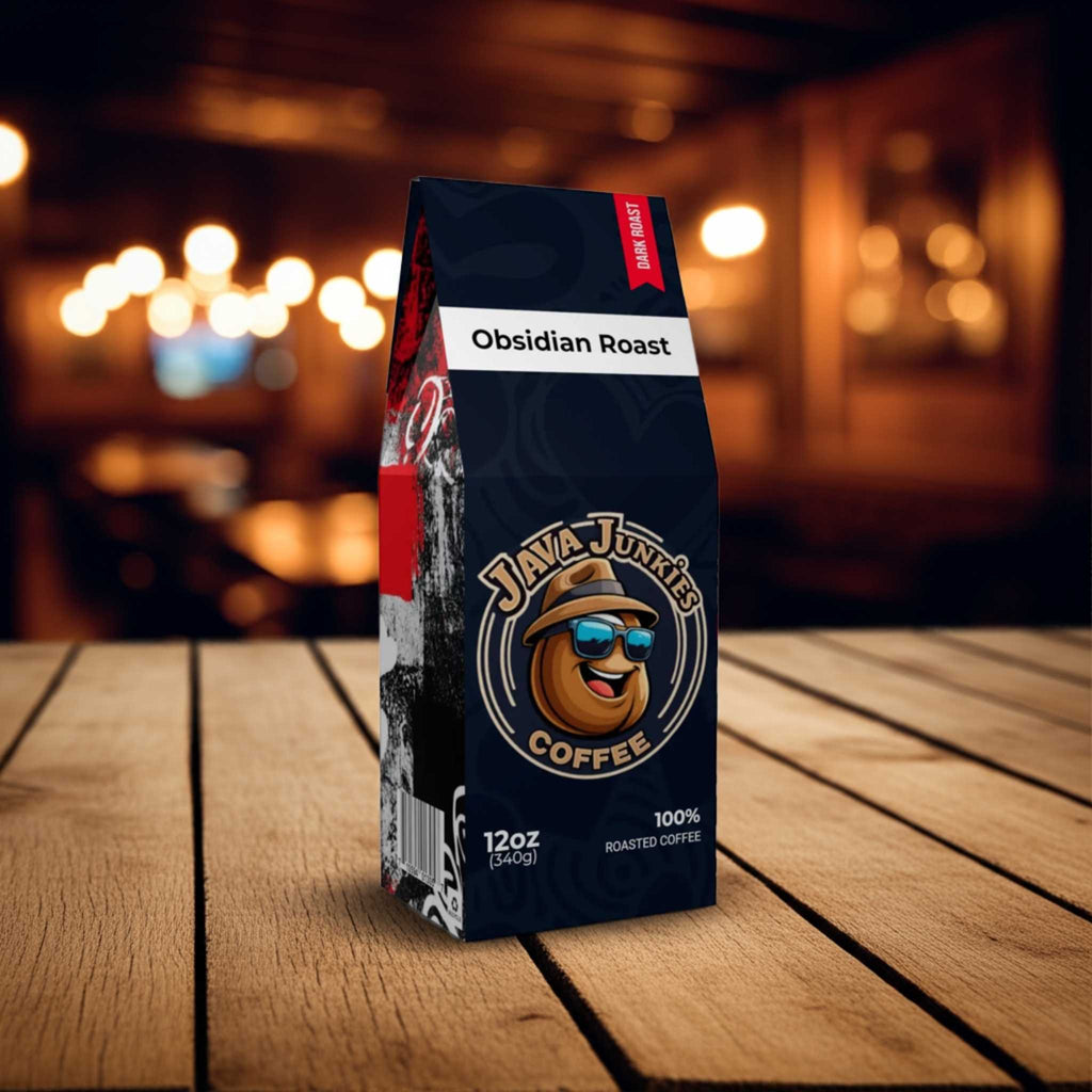 Obsidian Roast Dark Roast Coffee - Premium Chocolate Toasty Blend 12oz - Java Junkies Whole Bean Specialty Coffee