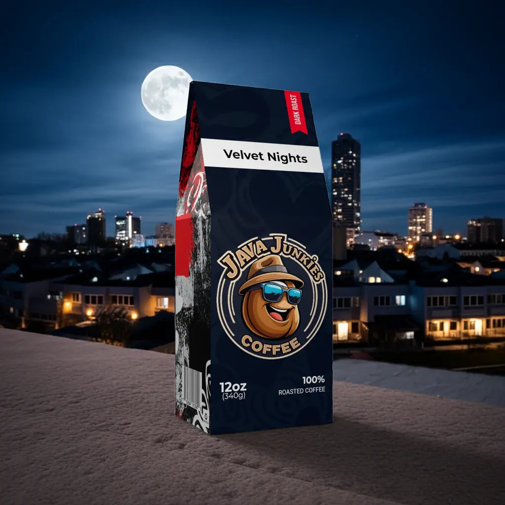 Velvet Nights Premium Dark Roast 12oz Bag Java Junkies