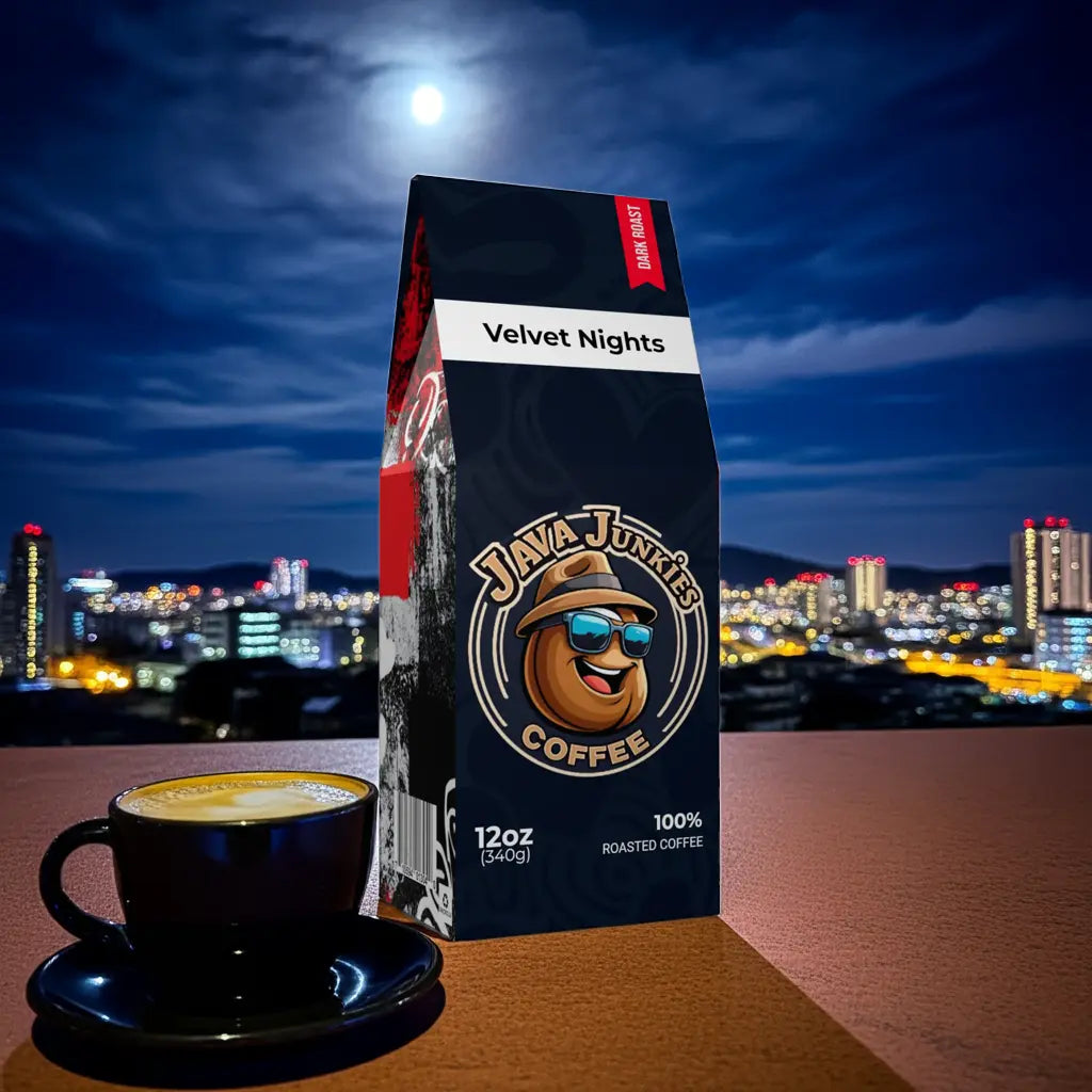 Velvet Nights Premium Dark Roast 12oz Bag Java Junkies