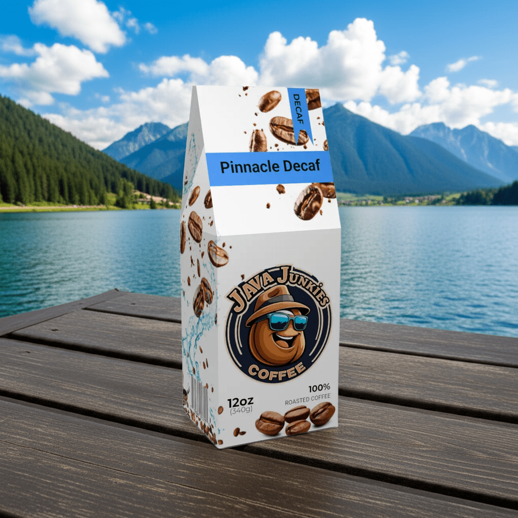 Pinnacle Decaf Coffee - Premium Decaffeinated Specialty Blend 12oz - Java Junkies Whole Bean Premium Coffee