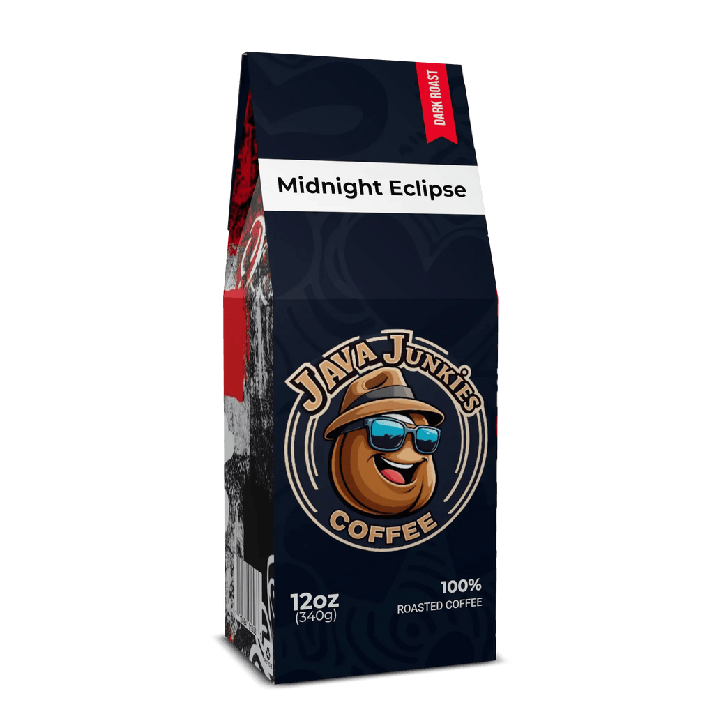 Midnight Eclipse Dark Roast Coffee - Premium Cocoa Toasted Nut Blend 12oz - Java Junkies Whole Bean Specialty Coffee